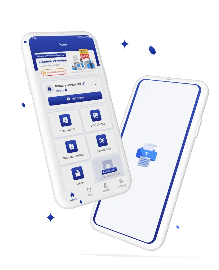 The Mobile Printer app on two phones