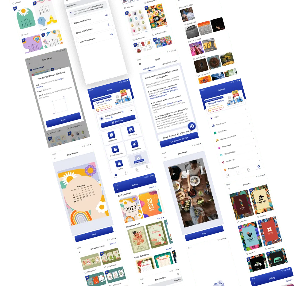 Screens of the Mobile Printer app